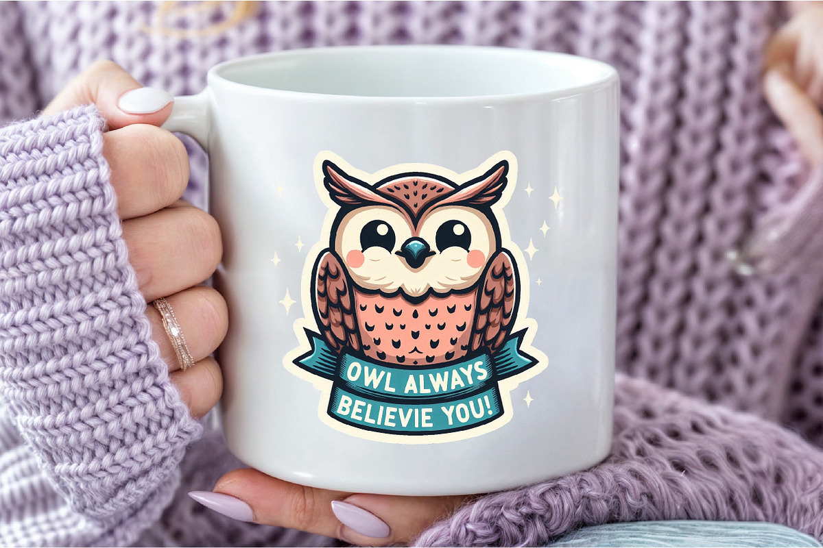 Funny Owl Always Believie You Sticke, an Illustration by DreamCafeArt (Photo 4 of 7)