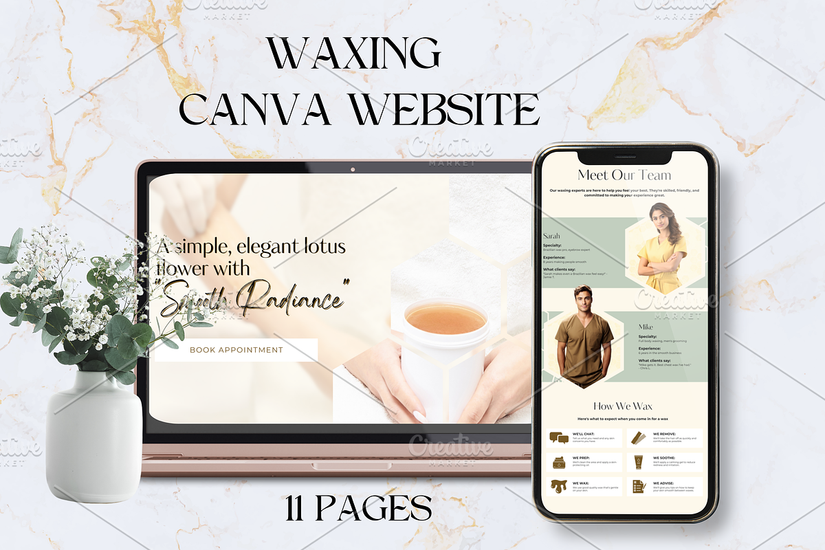 WAXING CANVA WEBSITE TEMPLATE, a Shopify Template by Daring Digies (Photo 1 of 6)