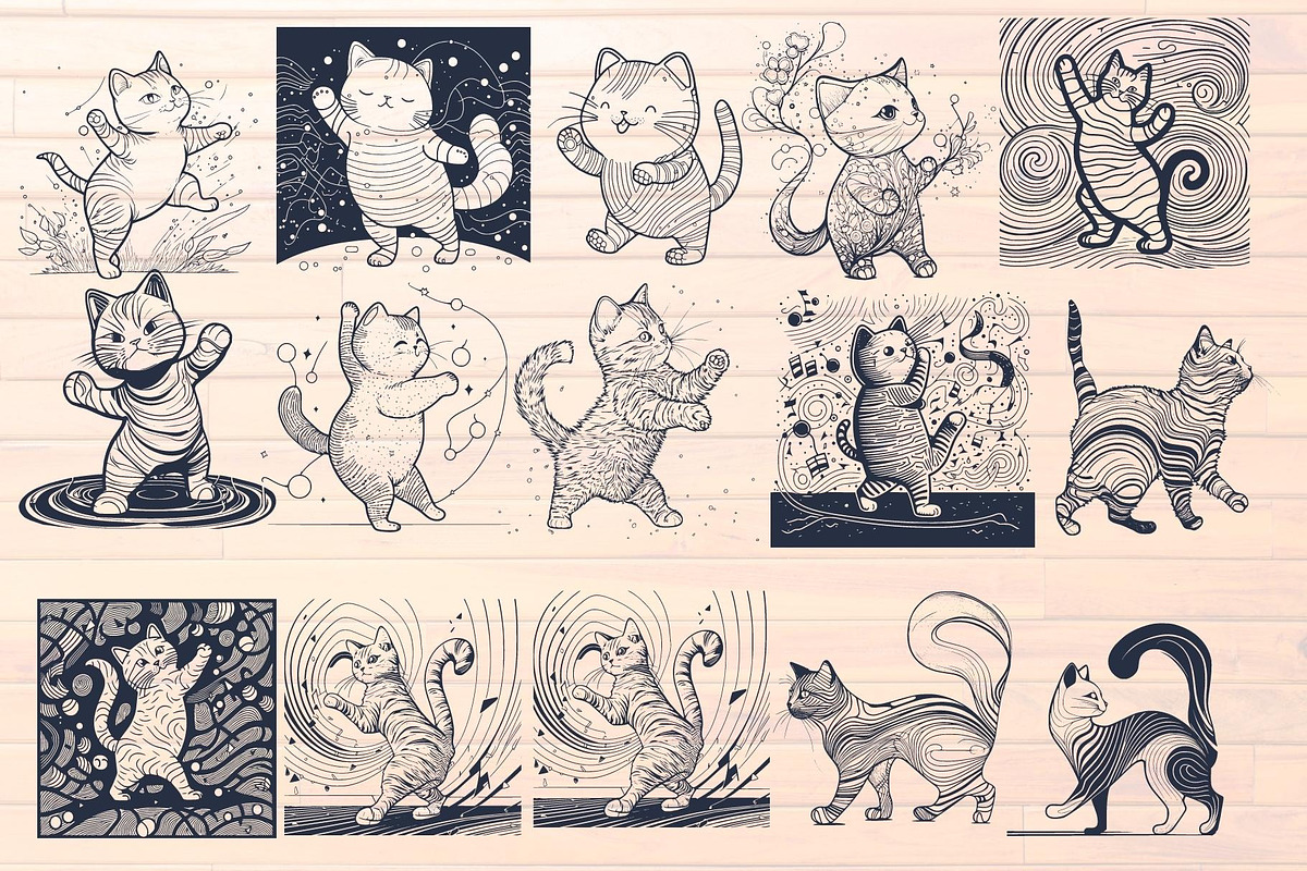 50 Cat dance Stencil svg eps dxf png, an Animal Illustration by TaKong Magics (Photo 2 of 4)