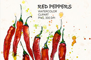 Watercolor Red Chili Peppers, a Food Illustration by lilisavelieva (Thumbnail 1 of 2)