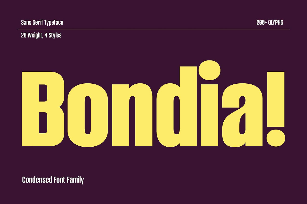 Bondia - Condensed Family, a Sans Serif Font by Arterfak Project (Photo 1 of 15)