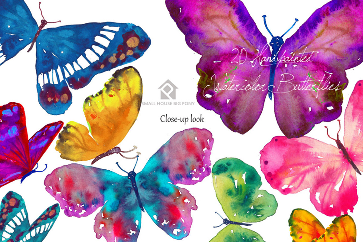 20 Watercolor Butterflies, an Illustration by SmallHouseBigPony (Photo 3 of 4)