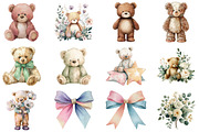Watercolor Teddy Bear Clipart, an Illustration by DreamCafeArt (Thumbnail 3 of 8)