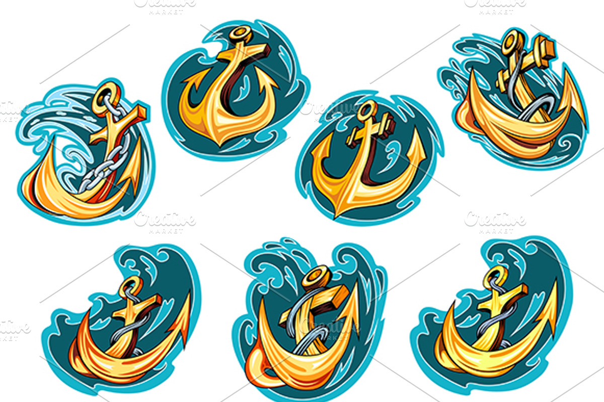 Anchor on blue wave design elements, a Solid Icon by Vector Tradition (Photo 1 of 3)