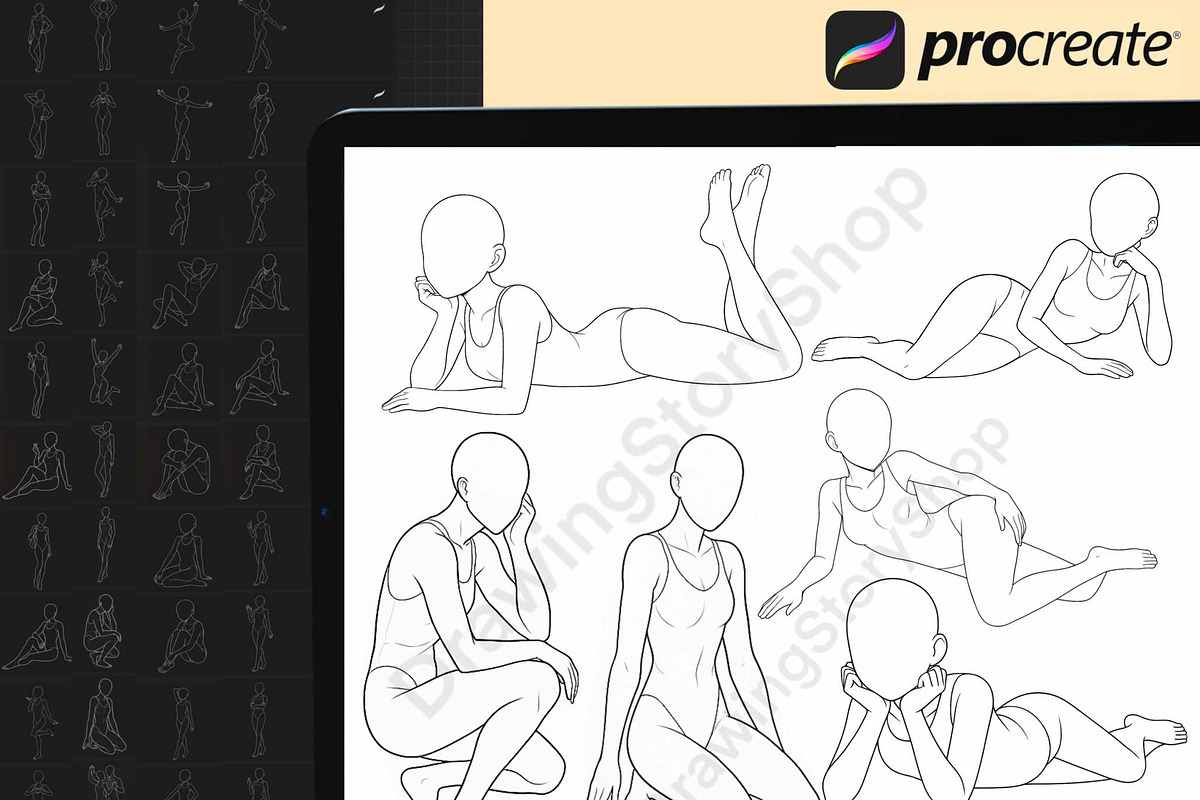 Procreate female poses brushes stamp, a Brush Add-On by DrawingStoryShop
