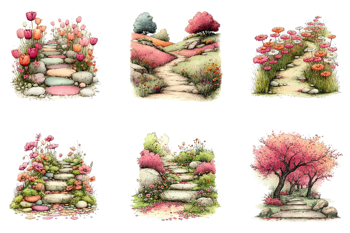 Spring Flowers Pathway Clipart, an Illustration by CreationArt (Photo 4 of 7)