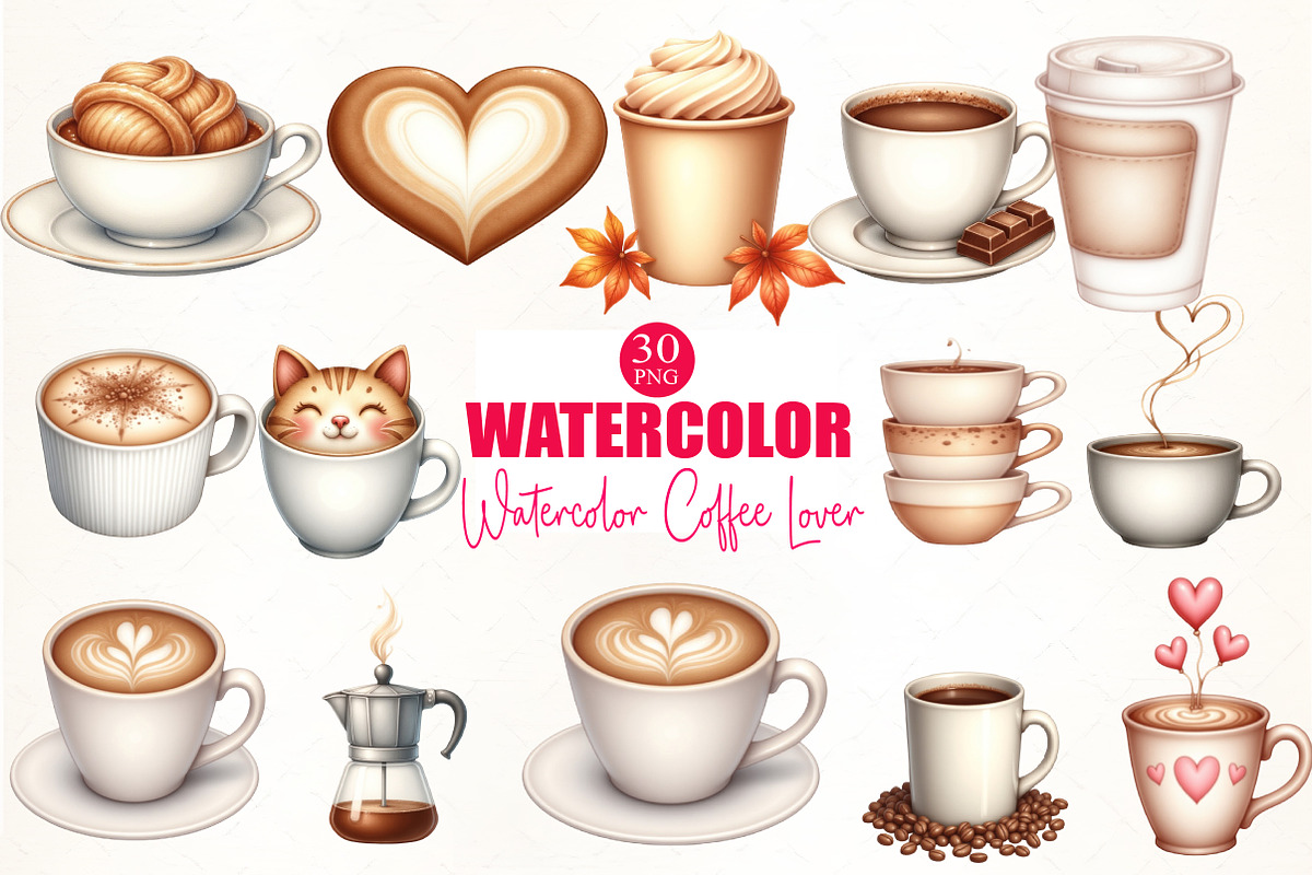 Watercolor Coffee Lover Clipart, an Illustration by CrexoraLab (Photo 4 of 5)