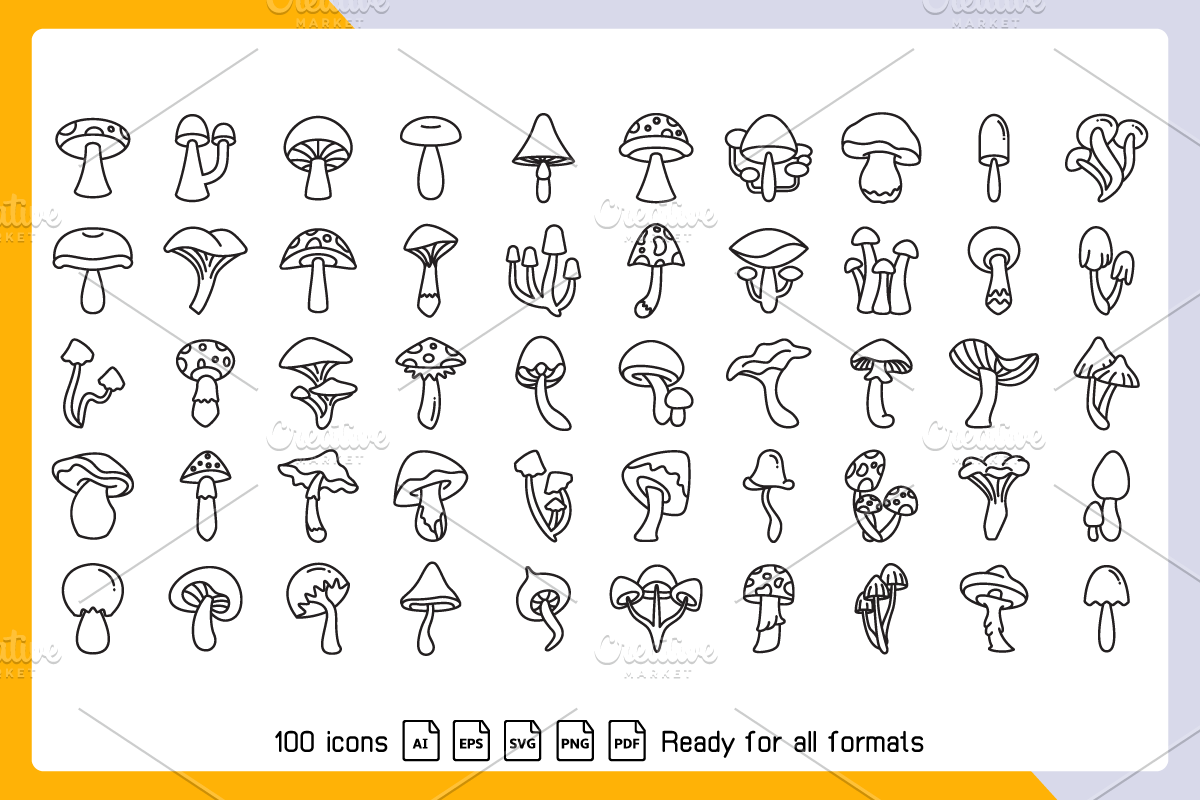 Mushroom and Toadstool Icons Vector, an Outline Icon by Designfour (Photo 2 of 6)