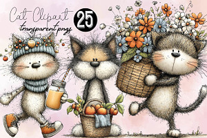 Whimsical Cat Clipart, an Animal Illustration by SVGArt