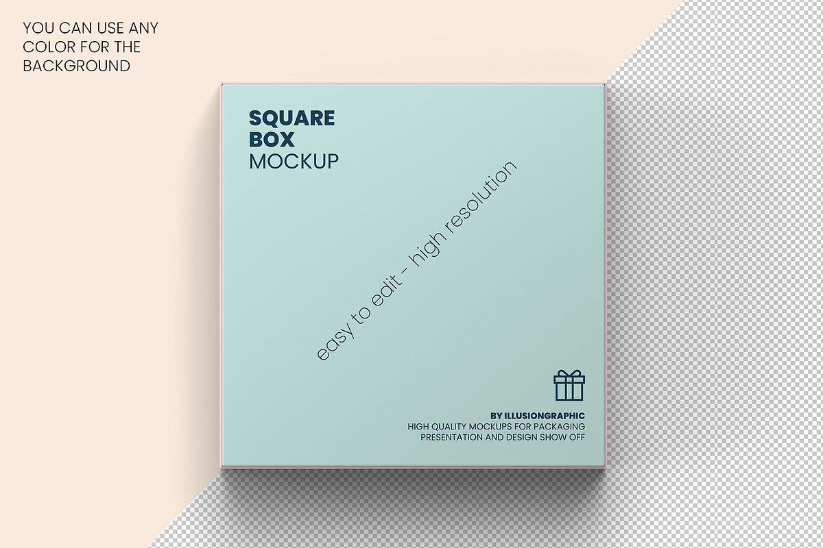 Square Box with Lid Mockups 10 Views, a Packaging Mockup by Illusiongraphic (Photo 7 of 21)