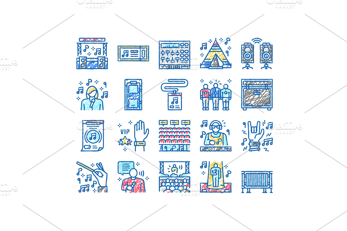 Music Festival Band Equipment Icons, an Object Illustration by pikepicture