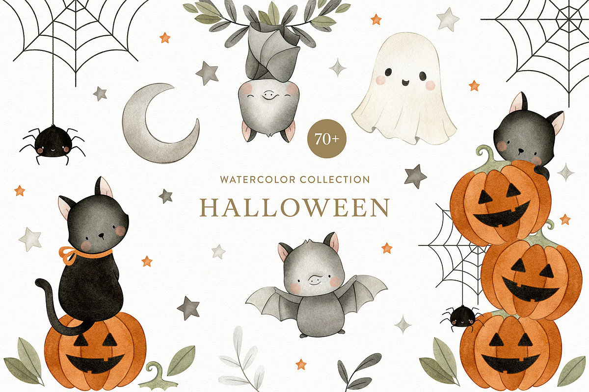 Watercolor Cute Halloween Set, a Decorative Illustration by Carol Lozove (Photo 1 of 26)