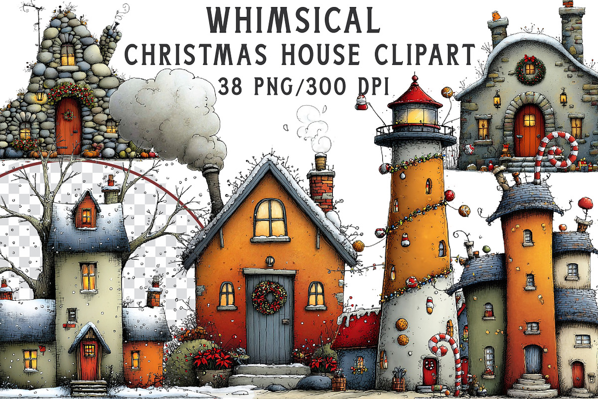 Whimsical Christmas House Clipart, an Illustration by Libby Wishes (Photo 1 of 7)