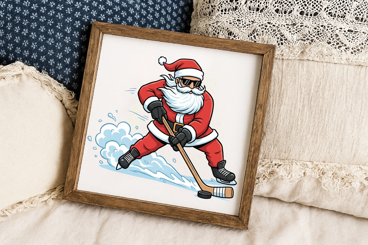Santa Playing Ice Hockey Christmas P, an Illustration by Libby Wishes (Photo 6 of 6)
