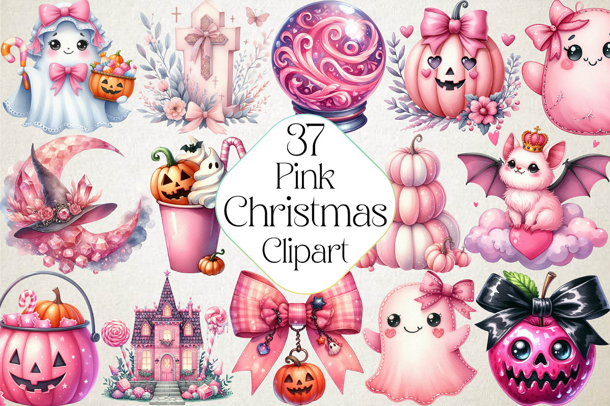 Pink Halloween Clipart, an Illustration by DreamPrint404 (Photo 1 of 5)