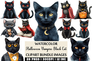 Halloween Vampire Black Cat Clipart, an Illustration by Craft Nest