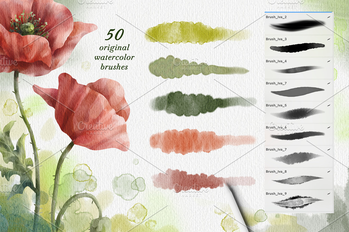 Watercolor Procreate Brushes., a Brush Add-On by VetaDesign (Photo 2 of 7)