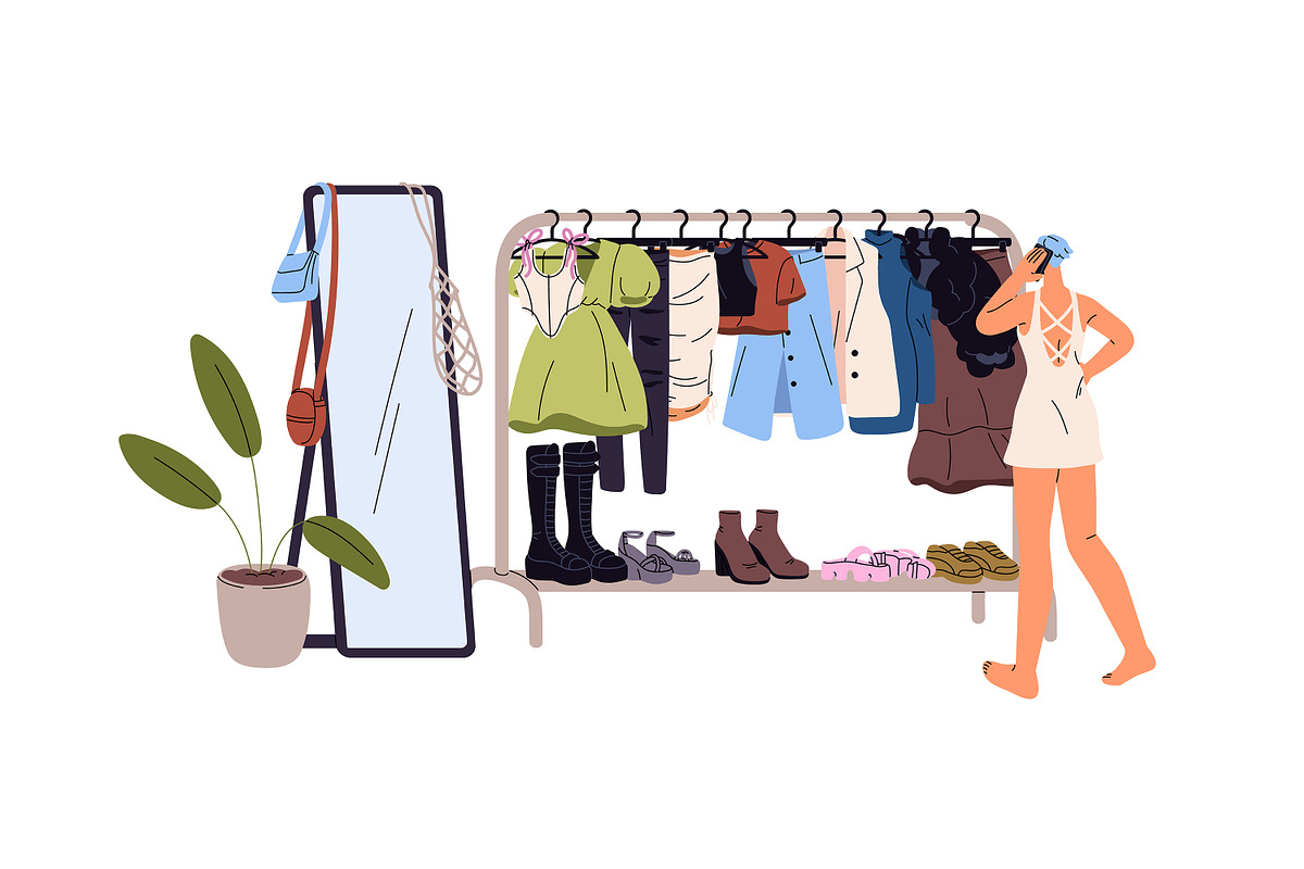 People choose clothes on hanger rack, a Person Illustration by PaperTrident (Photo 2 of 7)