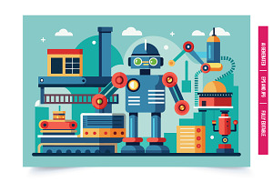 Yellow Robot on Line, an Illustration by Tanuart