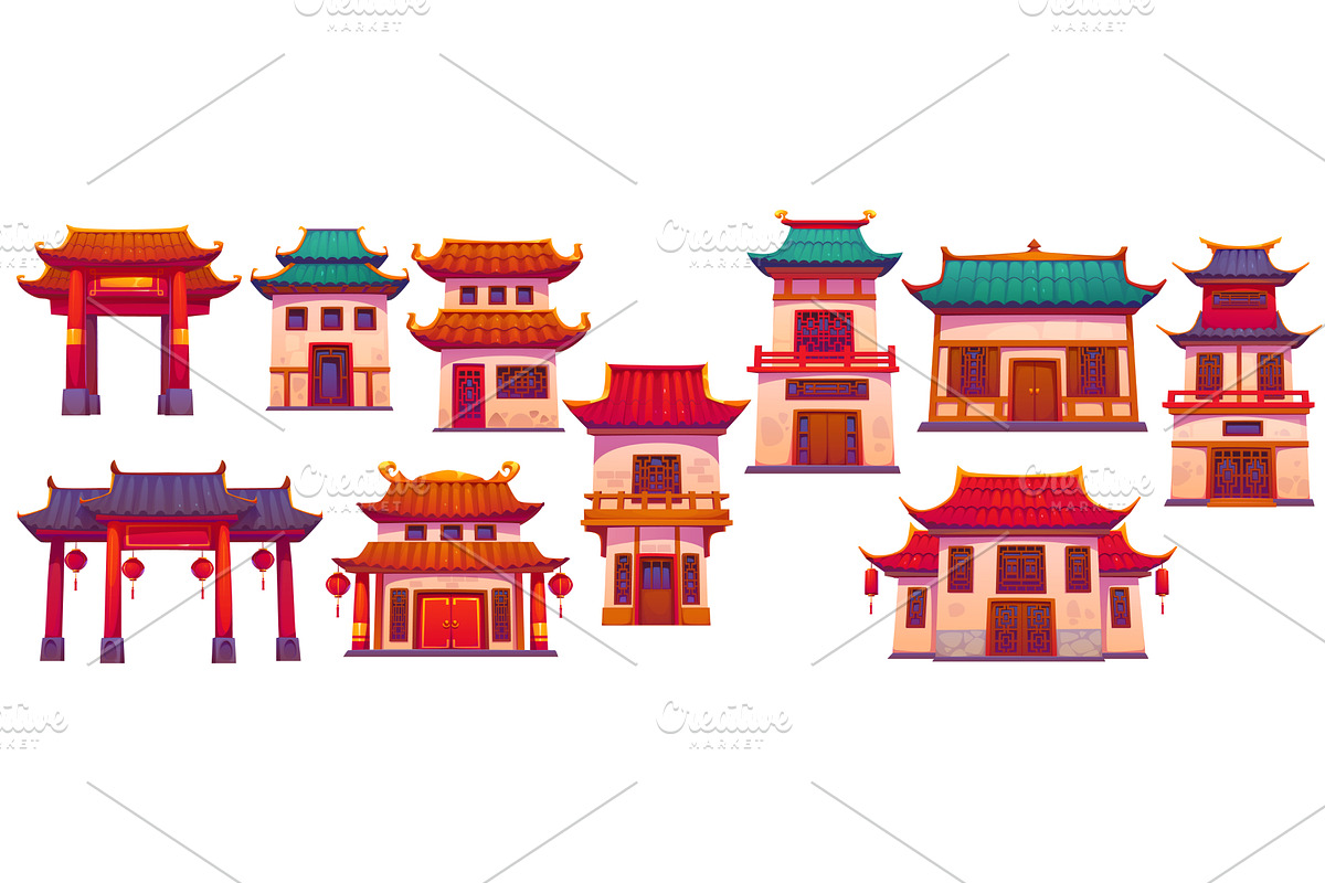 Chinese buildings, China town gate, an Object Illustration by Vector Tradition