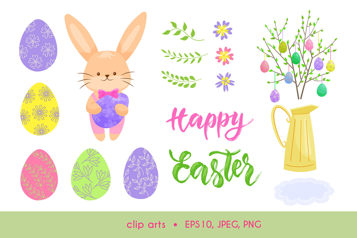 Happy Easter Clipart, Premade Cards, an Animal Illustration by Natali_Zhy (Photo 3 of 3)