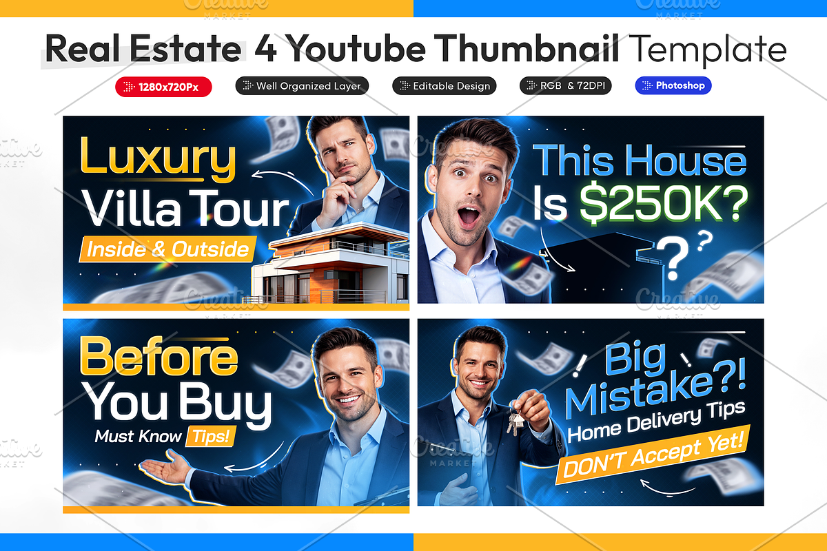 Real Estate YouTubne Thumbnail Pack, a Social Media Template by OnurDemircan (Photo 1 of 6)