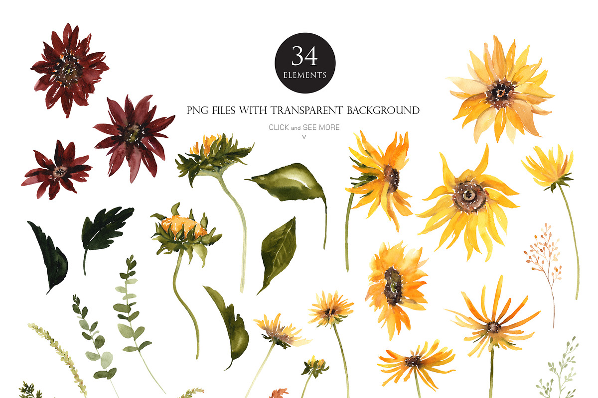 Watercolor flower -Vincent Sunflower, an Illustration by Beigetime (Photo 7 of 13)