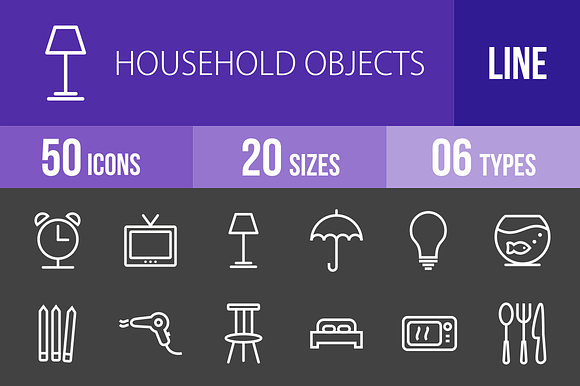 50 Household Objects Line Inverted