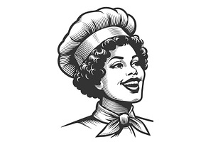 Retro Chef Woman Smiling Sketch