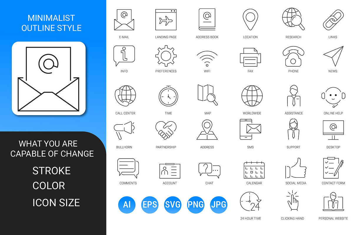 Contact minimalist outline icon set, an Outline Icon by Icons (Photo 2 of 3)