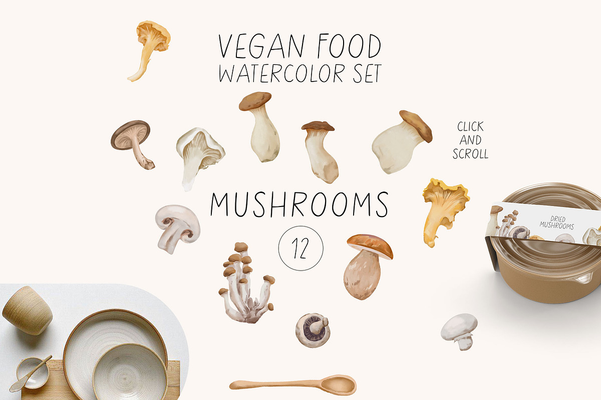VEGAN FOOD watercolor set, a Food Illustration by Yuliia Lashevska (Photo 5 of 14)