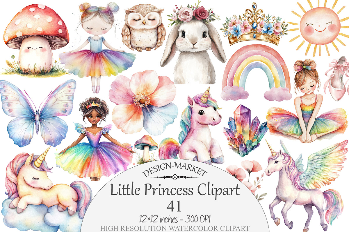 Watercolor Little Princess Clipart, a Seasonal Illustration by Design Market (Photo 1 of 5)