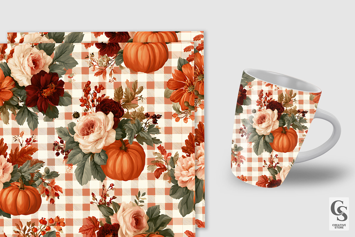 Grandmillennial Fall Flowers Pattern, a Pattern Graphic by Creative Store (Photo 3 of 5)