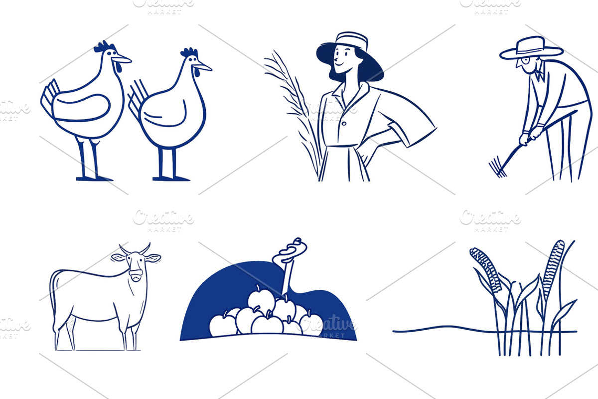 Set of simple, outlined, farm themed, an Object Graphic by Sybillla