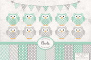 Mint & Grey Vector Owls & Papers, an Illustration by Amanda Ilkov (Thumbnail 1 of 3)