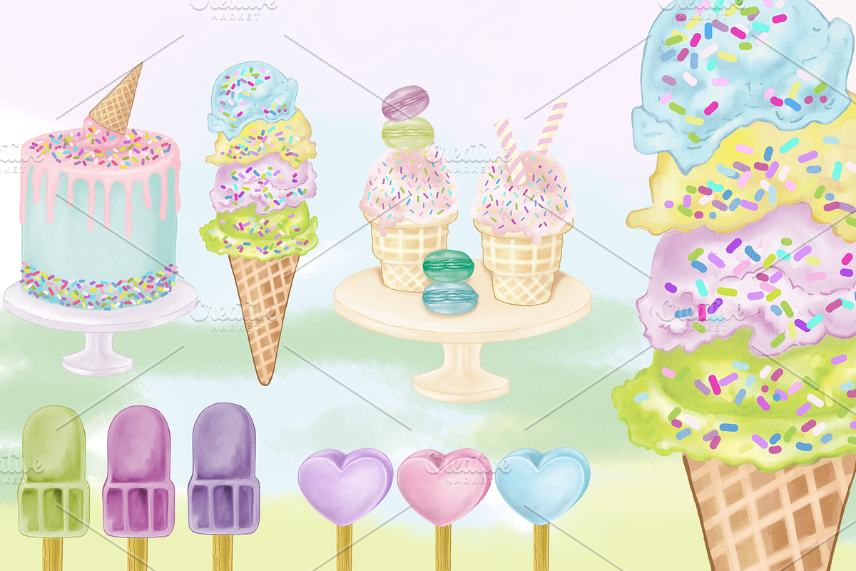 Ice Cream Watercolor Digital, an Illustration by Whimseez (Photo 4 of 4)