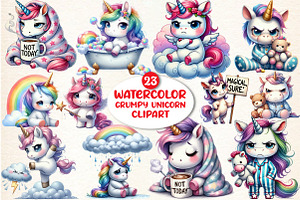 Grumpy Unicorn Sublimation Clipart, a Seasonal Illustration by DreamArtGraphic