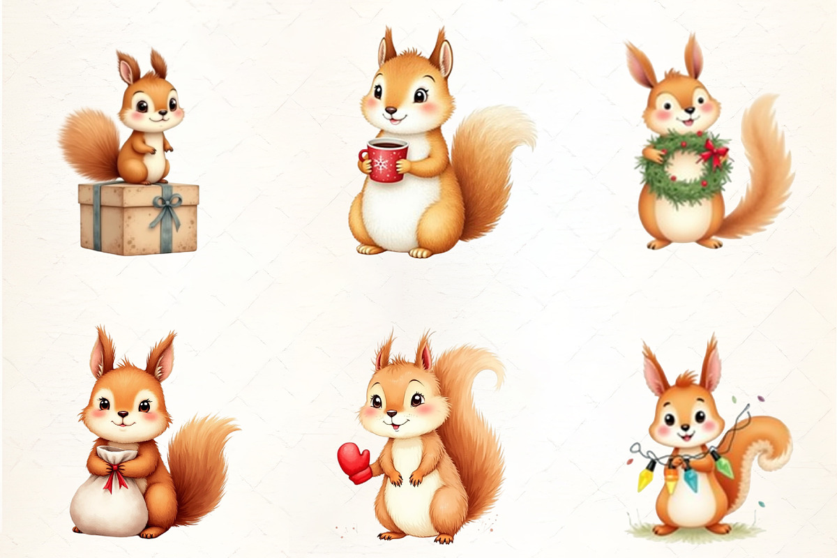 Cute Christmas Squirrel Clipart, an Illustration by CrexoraLab (Photo 3 of 5)