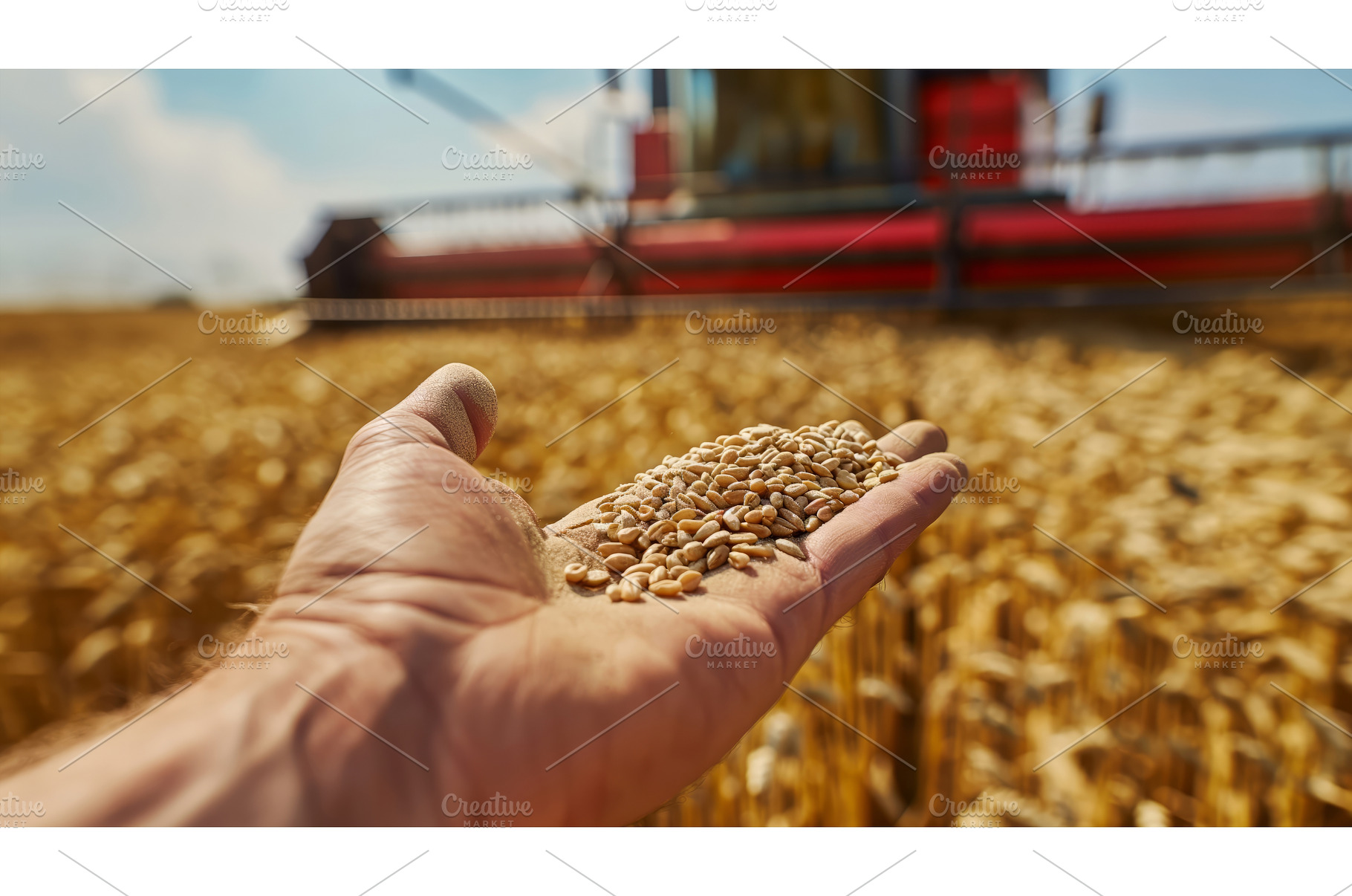 Hand Holding Grain in Front of, an Industrial Photo by CREATIVEDEF