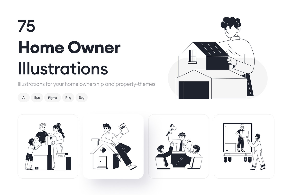 Home Owner Illustration Set, an Outline Icon by Vectors Market (Photo 1 of 10)