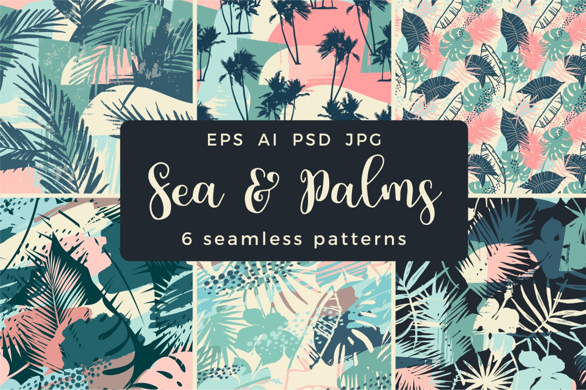 Sea & Palms. 6 seamless patterns., a Pattern Graphic by Nadia Grapes (Photo 1 of 7)