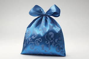 Beautiful blue satin gift pouch with, a Photo by Tanuart