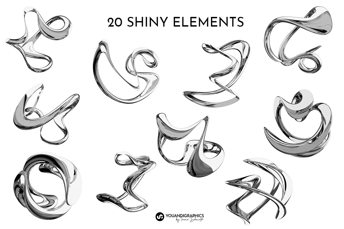 Liquid Chrome Abstract 3D Elements, an Object Graphic by Youandigraphics (Photo 9 of 13)