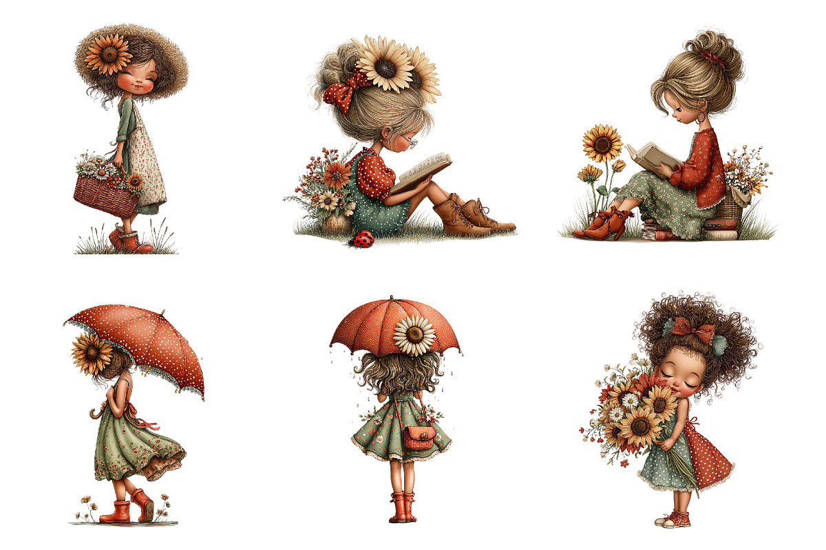 Whimsical Sunflower Girl Clipart, an Illustration by Designworld (Photo 7 of 8)
