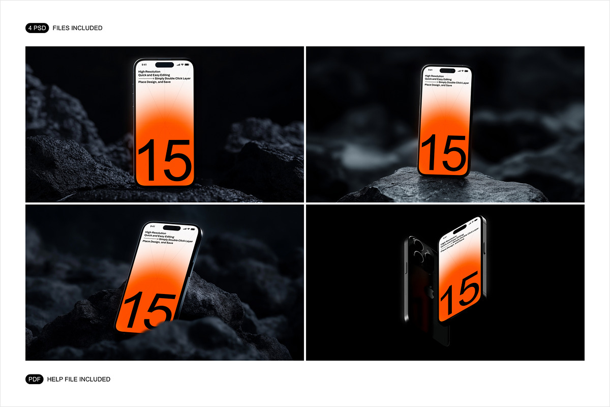 iPhone 15 Pro Mockup, an iPhone Mockup by Renderteam (Photo 2 of 10)