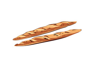 Two long crusty, and craft baguette, a Food Illustration by Toltemara