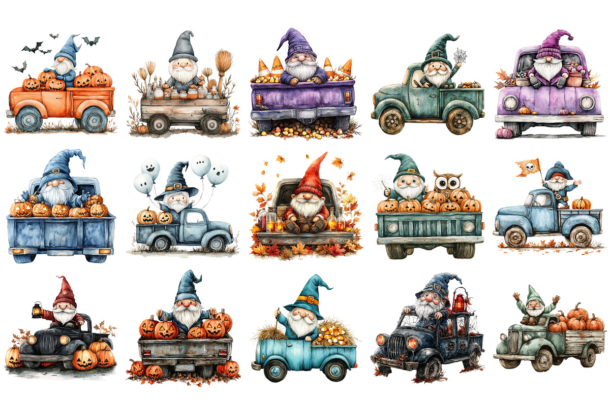 Halloween gnomes with truck Clipart, an Illustration by Craft Nest (Photo 2 of 4)