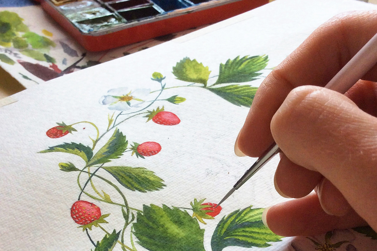Strawberry wreath. Watercolor, an Illustration by Olga Bonitas (Photo 4 of 6)