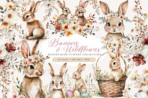 Bunnies And Wildflowers Clipart