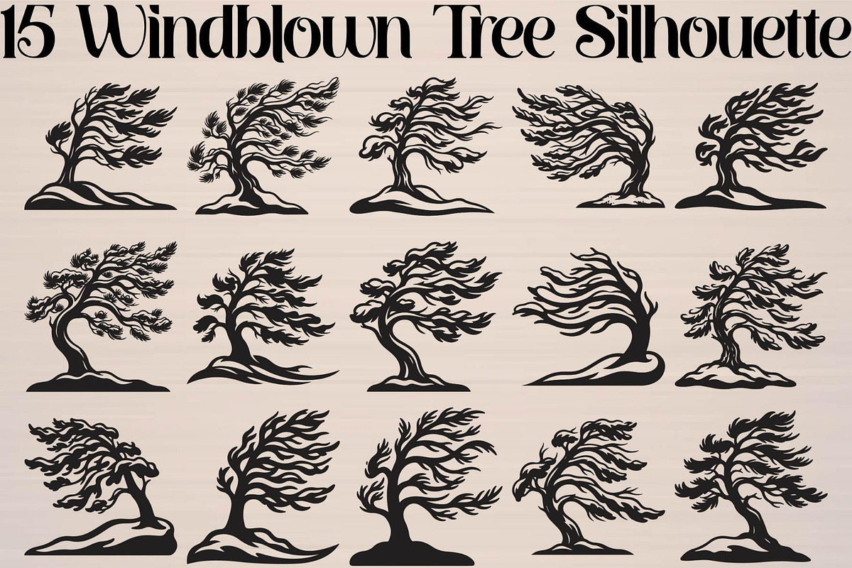 Windblown Tree Silhouette, an Object Illustration by Gfx_Store (Photo 1 of 16)